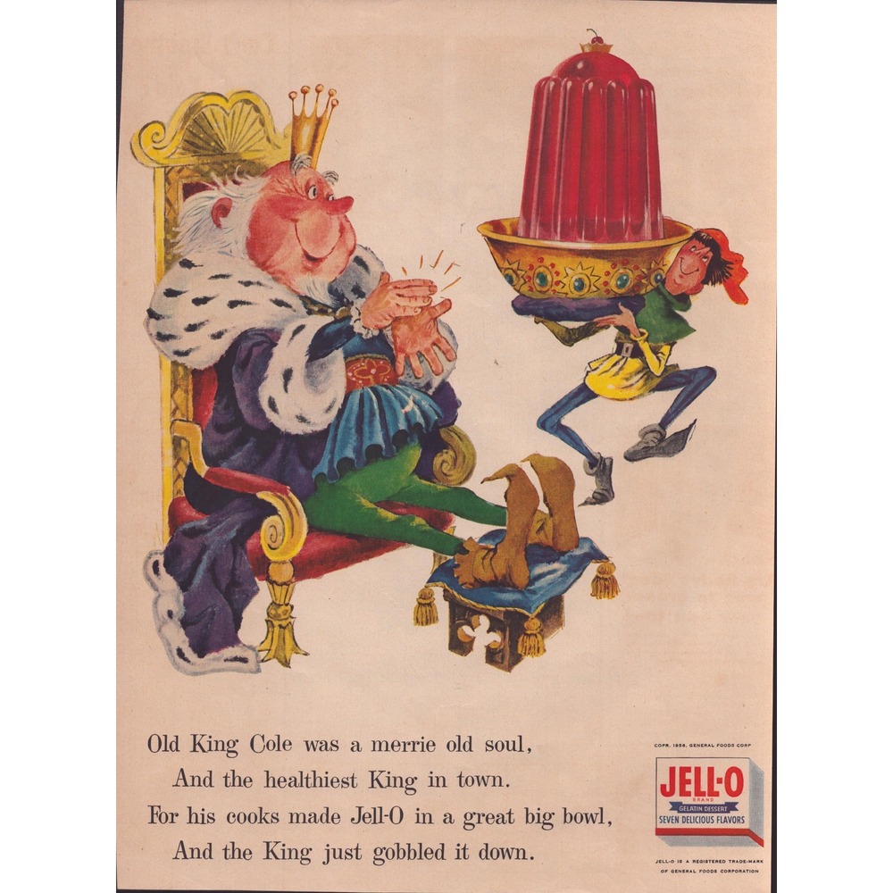 1956 Jell-O Print Ad Old King Cole Gelatin Dessert Nursery Rhyme Ephemera